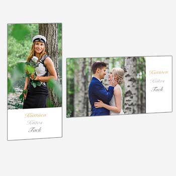 Jatkekiitoskortit suomen, ruotsin ja englanninkielellä.