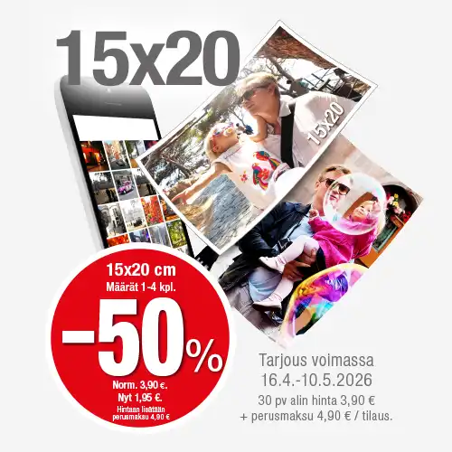 Kuvatarjous 15x20 kuvat -50%.