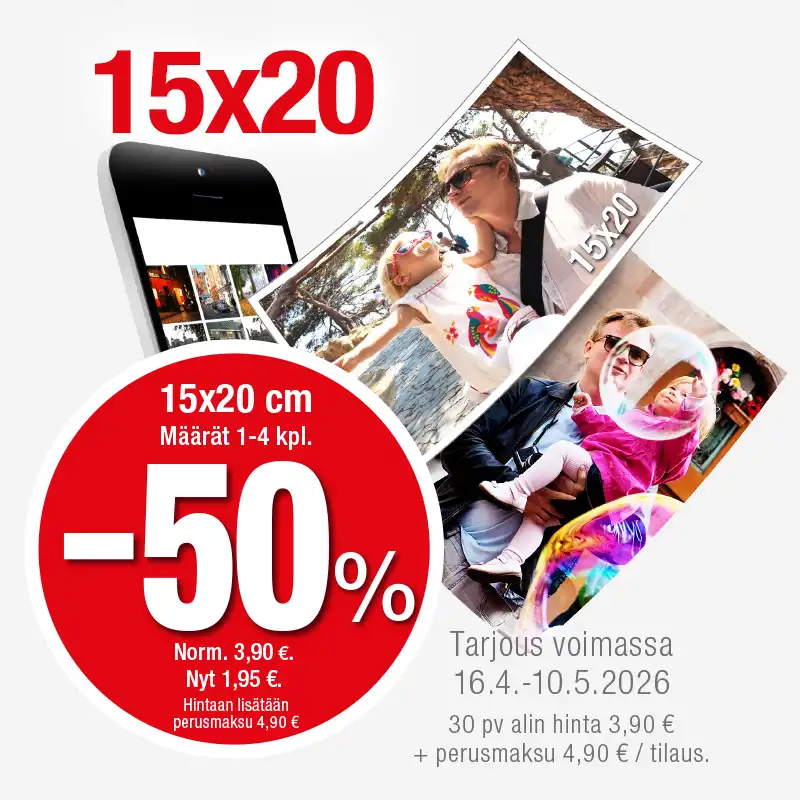 Kuvatarjous 15x20 kuvat -50%.