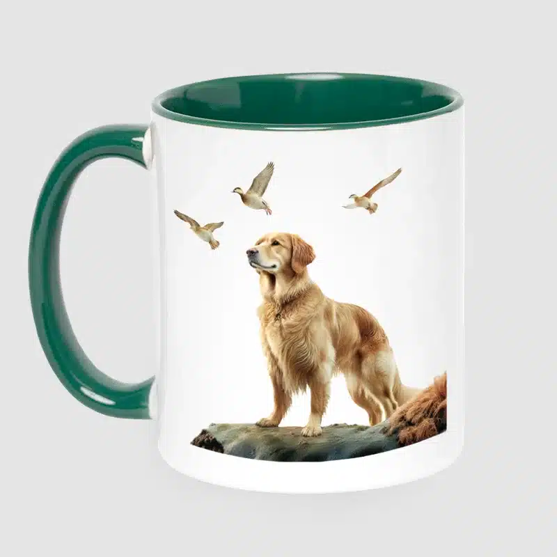 Tummanvihreä kuvamuki. Metsästäjille, kalastajille ja luontoihmisille.