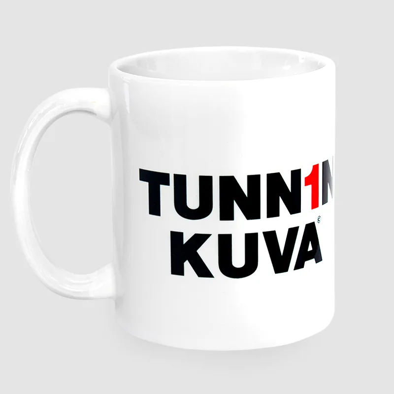 Kuvamuki myös logolla. Yrityslahjaksi, läksiäisiin tai omaksi kahvimukiksi nimikoituna.