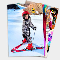 mallikuvia puhelimesta tulostetuista printeistä. Tyttö laskettelemassa.