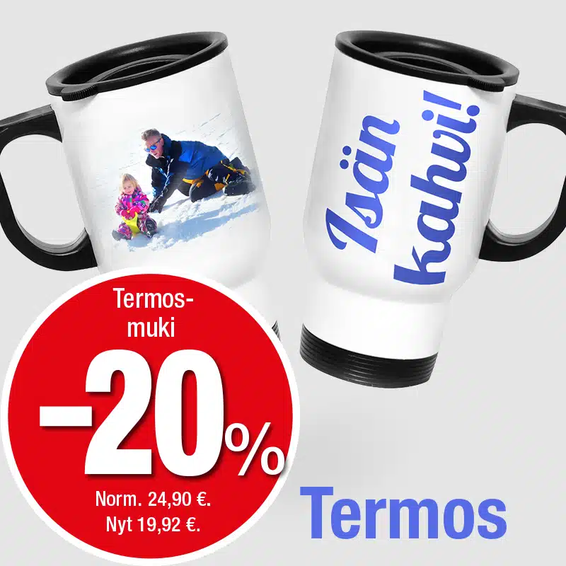 Termosmuki kuvalla tai tekstillä